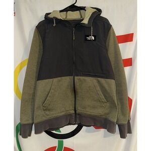 North Face Full Zip Hoodie Mens Large Green Gray Fleece Lined Outdoor Hiking
